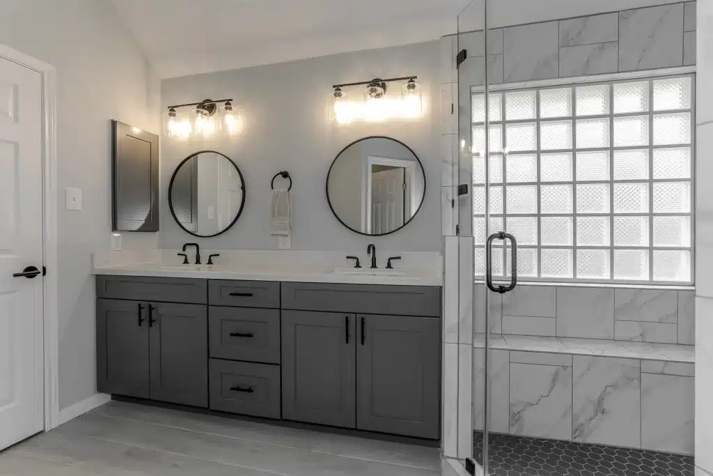 Image of a vanity in whole bathroom remodel in Houston.